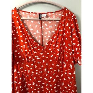 Divided Womens Large Dress V-Neck Babydoll Red Dainty Floral Cottagecore Ruffle